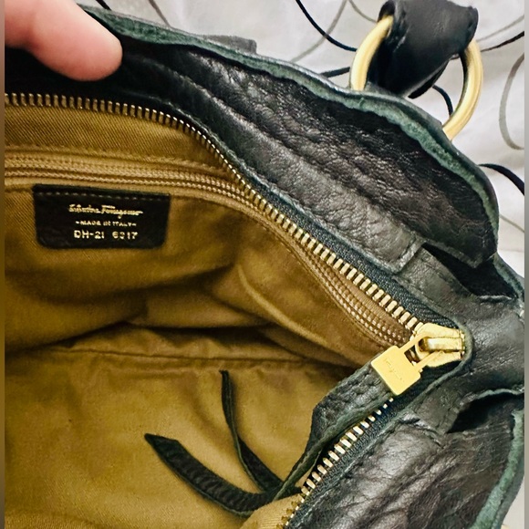 Salvatore Ferragamo Black Leather Shoulder Bag with Gold Accents - Picture 8 of 10